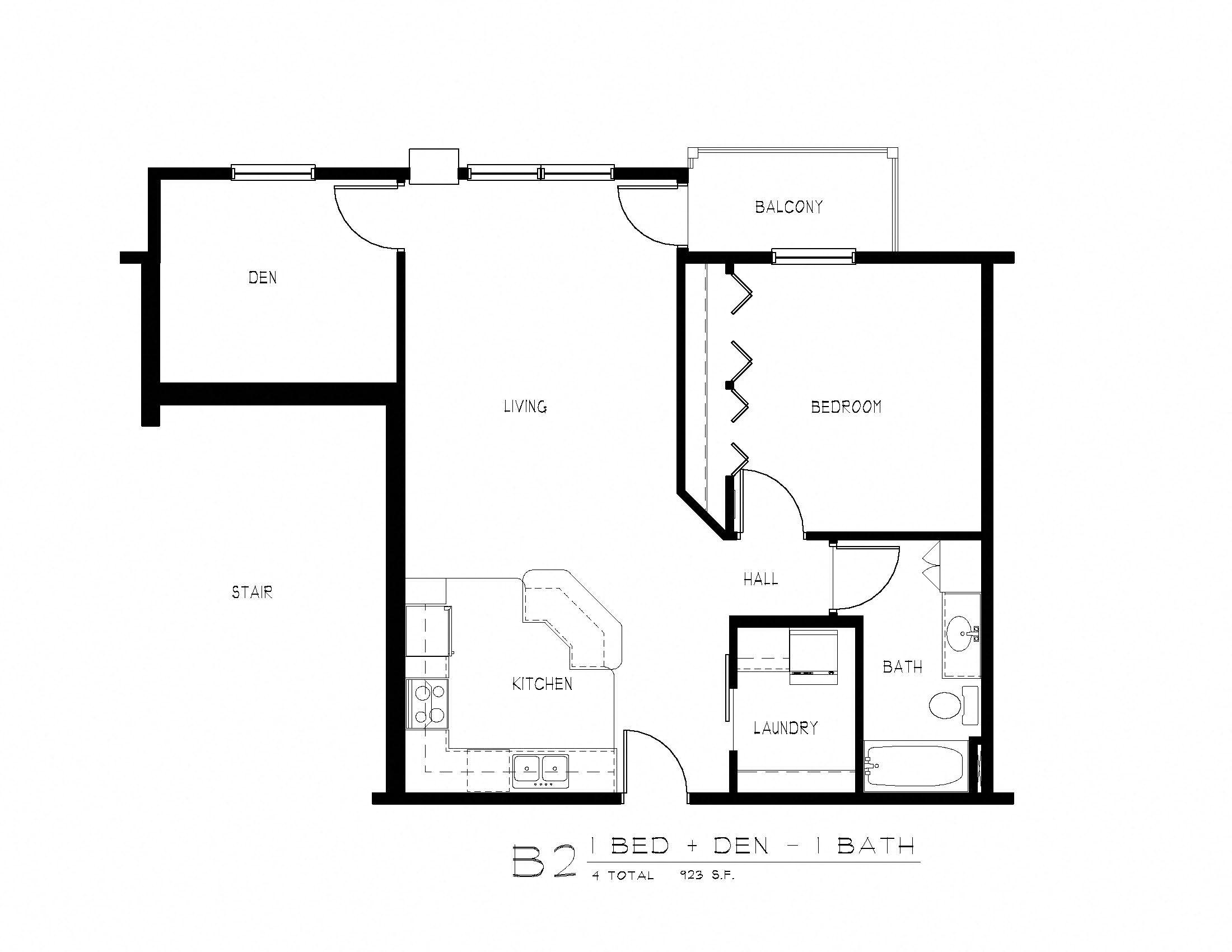 1 bd 1 ba + Den Unit B2